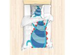 Set Copripiumino Abakuhaus Dino Per Letti Singoli, T-Rex Cartoony Art Nursery, Antiacaro, Adatto A Chi Soffre Di Allergie, Con Federa, 135 Cm X 200 Cm - 80 X 80 Cm, Multicolore