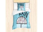 Abakuhaus Set Copripiumino Autunnale Per Letti Singoli, Hallo Regen Wording Ombrello, Antiacaro, Adatto A Chi Soffre Di Allergie, Con Federa, 135 Cm X 200 Cm - 80 X 80 Cm, Blu Pallido Malva