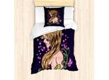 Abakuhaus Set Copripiumino Astratto Per Letto Singolo, Disegno Floreale, Antiacaro, Adatto A Chi Soffre Di Allergie, Con Federa, 135 Cm X 200 Cm - 80 X 80 Cm, Viola Scuro Multicolore