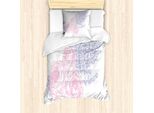 Abakuhaus Set Copripiumino Vintage Rosa Per Letti Singoli, Romantico Motivo Lavanda, Antiacaro E Anallergico, Con Federa, 135 Cm X 200 Cm - 80 X 80 Cm, Rosa Pallido E Blu Chiaro