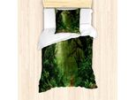 Abakuhaus Set Copripiumino Per Letti Singoli, Foresta In Asia Touristic, Antiacaro, Adatto A Chi Soffre Di Allergie, Con Federa, 135 Cm X 200 Cm - 80 X 80 Cm, Verde Marrone