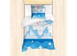 Abakuhaus Set Copripiumino Con Motivo Grafico Per Letti Singoli, Seascape Art Dolphins, Antiacaro, Adatto A Chi Soffre Di Allergie, Con Federa, 135 Cm X 200 Cm - 80 X 80 Cm, Multicolore
