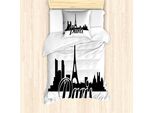 Abakuhaus Set Copripiumino Per Letto Singolo Torre Eiffel, Parigi E Panorama Urbano, Antiacaro, Adatto A Chi Soffre Di Allergie, Con Federa, 135 Cm X 200 Cm - 80 X 80 Cm, Grigio Antracite E Bianco