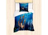 Abakuhaus Set Copripiumino Neptun Per Letti Singoli, Trident Underwater, Antiacaro, Adatto A Chi Soffre Di Allergie, Con Federa, 135 Cm X 200 Cm - 80 X 80 Cm, Blu Cobalto Multicolore