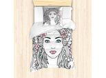 Abakuhaus Set Copripiumino Astratto Per Letto Singolo, Disegno Floreale Femminile, Antiacaro E Anallergico Con Federa, 135 Cm X 200 Cm - 80 X 80 Cm, Rosa Pallido E Grigio