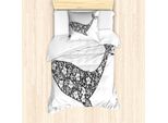 Abakuhaus Set Copripiumino Vintage Nautical Tattoo Per Letti Singoli, Zentangle Whale, Antiacaro E Anallergico Con Federa, 135 Cm X 200 Cm - 80 X 80 Cm, Taupe Scuro E Bianco