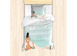 Abakuhaus Set Copripiumino Con Motivo Grafico Per Letti Singoli, Ragazza E Cane Sulla Costa, Antiacaro, Adatto A Chi Soffre Di Allergie, Con Federa, 135 Cm X 200 Cm - 80 X 80 Cm, Multicolore