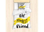 Abakuhaus Set Copripiumino Best Friend Per Letti Singoli, Buddy Motivation Art, Antiacaro, Adatto A Chi Soffre Di Allergie, Con Federa, 135 Cm X 200 Cm - 80 X 80 Cm, Grigio Antracite E Giallo