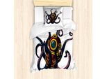 Abakuhaus Set Copripiumino Vintage Con Tatuaggi Nautici Per Letti Singoli, Tentacoli Di Polpo, Antiacaro, Adatto A Chi Soffre Di Allergie, Con Federa, 135 Cm X 200 Cm - 80 X 80 Cm, Multicolore
