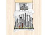 Abakuhaus Georgia Set Copripiumino Per Letti Singoli, Atlanta Stadt Architektur, Antiacaro, Adatto A Chi Soffre Di Allergie, Con Federa, 135 Cm X 200 Cm - 80 X 80 Cm, Blu Scuro, Grigio, Bianco