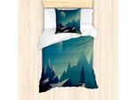 Abakuhaus Set Copripiumino Per Letti Singoli, Motivo Geometrico Paesaggistico, Antiacaro E Anallergico Con Federa, 135 Cm X 200 Cm - 80 X 80 Cm, Blu Mare E Verde Chiaro