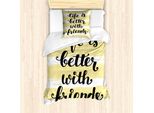 Abakuhaus Set Copripiumino Best Friend Per Letti Singoli, Buddies Anniversary, Antiacaro, Adatto A Chi Soffre Di Allergie, Con Federa, 135 Cm X 200 Cm - 80 X 80 Cm, Giallo Pallido Bianco