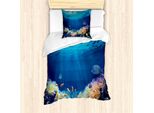 Abakuhaus Set Copripiumino Subacqueo Per Letti Singoli, Vari Pesci Acquatici, Antiacaro, Adatto A Chi Soffre Di Allergie, Con Federa, 135 Cm X 200 Cm - 80 X 80 Cm, Blu Cobalto Multicolore