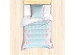 Abakuhaus Set Copripiumino Blu E Rosa Per Letti Singoli, Motivi Floreali Bloom, Antiacaro E Anallergico Con Federa, 135 Cm X 200 Cm - 80 X 80 Cm, Azzurro E Rosa Confetto