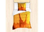 Abakuhaus Set Copripiumino Per Letto Singolo Giraffa, Tramonto Con Animali, Antiacaro, Adatto A Chi Soffre Di Allergie, Con Federa, 135 Cm X 200 Cm - 80 X 80 Cm, Arancione Bruciato