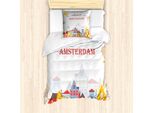 Abakuhaus Amsterdam Set Copripiumino Per Letti Singoli, Benvenuto Sunny City, Antiacaro Adatto A Chi Soffre Di Allergie Con Federa, 135 Cm X 200 Cm - 80 X 80 Cm, Terra Giallo Multicolore
