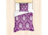 Set Copripiumino Abakuhaus Blumenweinlese, Illustrazione Continua Di Composizioni Floreali Nei Toni Del Viola, 135 X 200 Cm + 80 X 80 Cm, Viola E Bianco