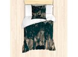 Abakuhaus Set Copripiumino Per Letti Singoli, Spooky Wald Und Tiere, Antiacaro, Adatto A Chi Soffre Di Allergie, Con Federa, 135 Cm X 200 Cm - 80 X 80 Cm, Verde Acqua Scuro E Multicolore