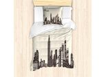 Abakuhaus Georgia Set Copripiumino Per Letti Singoli, Grunge Skyline Urbano Vintage, Antiacaro Adatto A Chi Soffre Di Allergie Con Federa, 135 Cm X 200 Cm - 80 X 80 Cm, Taupe Scuro E Eggshell