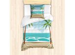 Abakuhaus Set Copripiumino Con Motivo Grafico Per Letti Singoli, Mare E Palme, Antiacaro, Adatto A Chi Soffre Di Allergie, Con Federa, 135 Cm X 200 Cm - 80 X 80 Cm, Multicolore