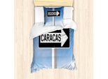 Abakuhaus Venezuela Set Copripiumino Per Letti Singoli, Targhetta Con Scritta Caracas, Antiacaro, Adatto A Chi Soffre Di Allergie, Con Federa, 135 Cm X 200 Cm - 80 X 80 Cm, Blu Cielo Grigio