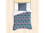 Abakuhaus Set Copripiumino Per Letti Singoli, Fiori E Foglie Grafici, Antiacaro, Adatto A Chi Soffre Di Allergie, Con Federa, 135 Cm X 200 Cm - 80 X 80 Cm, Fucsia Chiaro Verde Mare