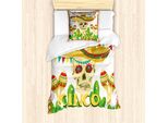 Abakuhaus Cinco De Mayo Set Copripiumino Per Letti Singoli, Teschi Maracas, Antiacaro, Adatto A Chi Soffre Di Allergie, Con Federa, 135 Cm X 200 Cm - 80 X 80 Cm, Multicolore