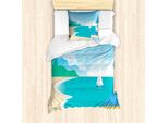 Abakuhaus Set Copripiumino Grafico Per Letti Singoli, Calm Seascape Cartoon, Antiacaro, Adatto A Chi Soffre Di Allergie, Con Federa, 135 Cm X 200 Cm - 80 X 80 Cm, Multicolore