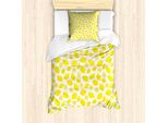 Abakuhaus Set Copripiumino Per Letto Singolo, Delizioso Motivo Agrumato, Antiacaro, Adatto A Chi Soffre Di Allergie, Con Federa, 135 Cm X 200 Cm - 80 X 80 Cm, Giallo E Bianco