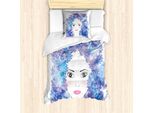 Abakuhaus Set Copripiumino Astratto Per Letto Singolo, Ragazza Floreale Surreale, Antiacaro E Anallergico Con Federa, 135 Cm X 200 Cm - 80 X 80 Cm, Bianco Lavanda-Blu