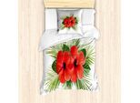 Abakuhaus Set Copripiumino Per Letto Singolo, Motivo A Petali Semplici, Antiacaro E Anallergico, Con Federa, 135 Cm X 200 Cm - 80 X 80 Cm, Rosso Vermiglio E Verde Mela