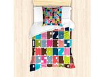 Abakuhaus Set Copripiumino Alphabet Per Letti Singoli, Forma Quadrata, Antiacaro, Adatto A Chi Soffre Di Allergie, Con Federa, 135 Cm X 200 Cm - 80 X 80 Cm, Multicolore