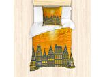 Abakuhaus Amsterdam Set Copripiumino Per Letti Singoli, Architettura Urbana Retrò, Antiacaro, Adatto A Chi Soffre Di Allergie, Con Federa, 135 Cm X 200 Cm - 80 X 80 Cm, Blu Ardesia Marigold