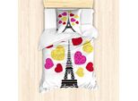 Abakuhaus Set Copripiumino Per Letto Singolo Torre Eiffel, Motivo San Valentino, Antiacaro, Adatto A Chi Soffre Di Allergie, Con Federa, 135 Cm X 200 Cm - 80 X 80 Cm, Multicolore
