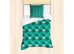 Abakuhaus Set Copripiumino Blu E Rosa Per Letti Singoli, Foglie Di Loto, Antiacaro, Adatto A Chi Soffre Di Allergie, Con Federa, 135 Cm X 200 Cm - 80 X 80 Cm, Verde-Rosa Baby