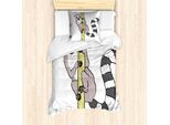 Abakuhaus Set Copripiumino Lemur Per Letti Singoli, Tropical Ring Con Cartoni Animati, Antiacaro, Adatto A Chi Soffre Di Allergie, Con Federa, 135 Cm X 200 Cm - 80 X 80 Cm, Grigio Giallo
