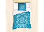 Abakuhaus Set Copripiumino Blu Mandala Per Letti Singoli, Motivo Floreale Filigranato, Antiacaro, Adatto A Chi Soffre Di Allergie, Con Federa, 135 Cm X 200 Cm - 80 X 80 Cm, Blu Mare E Bianco Sporco