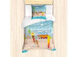 Abakuhaus Set Copripiumino Con Motivo Grafico Per Letti Singoli, Donna Che Lavora Sulla Costa, Antiacaro, Adatto A Chi Soffre Di Allergie, Con Federa, 135 Cm X 200 Cm - 80 X 80 Cm, Multicolore