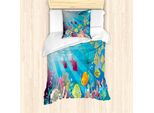Abakuhaus Set Copripiumino Subacqueo Per Letti Singoli, Specie Ittiche Marine, Antiacaro, Adatto A Chi Soffre Di Allergie, Con Federa, 135 Cm X 200 Cm - 80 X 80 Cm, Multicolore
