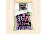 Abakuhaus Set Copripiumino Best Friend Per Letti Singoli, Scritta Chiara, Antiacaro, Adatto A Chi Soffre Di Allergie, Con Federa, 135 Cm X 200 Cm - 80 X 80 Cm, Verde Pallido Rosa Baby