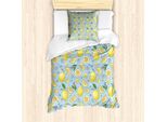 Abakuhaus Set Copripiumino Per Letto Singolo, Motivo Floreale Colorato Con Agrumi, Antiacaro E Anallergico, Con Federa, 135 Cm X 200 Cm - 80 X 80 Cm, Azzurro Pallido E Giallo Pallido