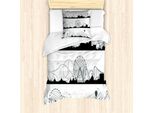 Abakuhaus Set Copripiumino Per Letto Singolo, Motivo Moderno Con Giostra, Antiacaro E Anallergico, Con Federa, 135 Cm X 200 Cm - 80 X 80 Cm, Grigio Bianco
