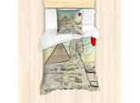 Abakuhaus Set Copripiumino Egiziano Per Letti Singoli, Arte Architettonica, Antiacaro, Adatto A Chi Soffre Di Allergie, Con Federa, 135 Cm X 200 Cm - 80 X 80 Cm, Pale Sepia Multicolor
