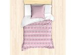 Abakuhaus Set Copripiumino Boho Per Letti Singoli, Motivi A Quadrati E Strisce Ispirati All'ikat, Antiacaro E Anallergico, Con Federa, 135 Cm X 200 Cm - 80 X 80 Cm, Rosa-Grigio