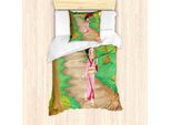 Abakuhaus Set Copripiumino Per Letto Singolo Con Motivo Ombrellone, Stile Cartone Animato Geisha, Antiacaro, Adatto A Chi Soffre Di Allergie, Con Federa, 135 Cm X 200 Cm - 80 X 80 Cm, Multicolore