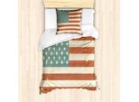 Abakuhaus Set Copripiumino A Righe Weinlese Per Letti Singoli, Grunge Us Flag, Antiacaro, Adatto A Chi Soffre Di Allergie, Con Federa, 135 Cm X 200 Cm - 80 X 80 Cm, Cannella Champagne