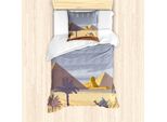 Abakuhaus Set Copripiumino Egiziano Per Letti Singoli, Cleopatra Piramidi, Antiacaro, Adatto A Chi Soffre Di Allergie, Con Federa, 135 Cm X 200 Cm - 80 X 80 Cm, Ceil Blu Giallo Scuro