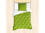 Abakuhaus Set Copripiumino Per Letto Singolo, Hand Drawn Citrus Doodle, Antiacaro, Adatto A Chi Soffre Di Allergie, Con Federa, 135 Cm X 200 Cm - 80 X 80 Cm, Verde Giallo