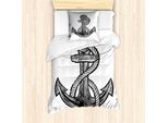 Abakuhaus Set Copripiumino Vintage Nautical Tattoo Per Letti Singoli, Ancora Monocromatica, Antiacaro E Anallergico Con Federa, 135 Cm X 200 Cm - 80 X 80 Cm, Grigio Antracite E Bianco