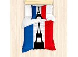 Abakuhaus Set Copripiumino Per Letto Singolo Torre Eiffel, Bandiera Francese Geometrica, Antiacaro, Adatto A Chi Soffre Di Allergie, Con Federa, 135 Cm X 200 Cm - 80 X 80 Cm, Blu Cobalto Scuro Corallo